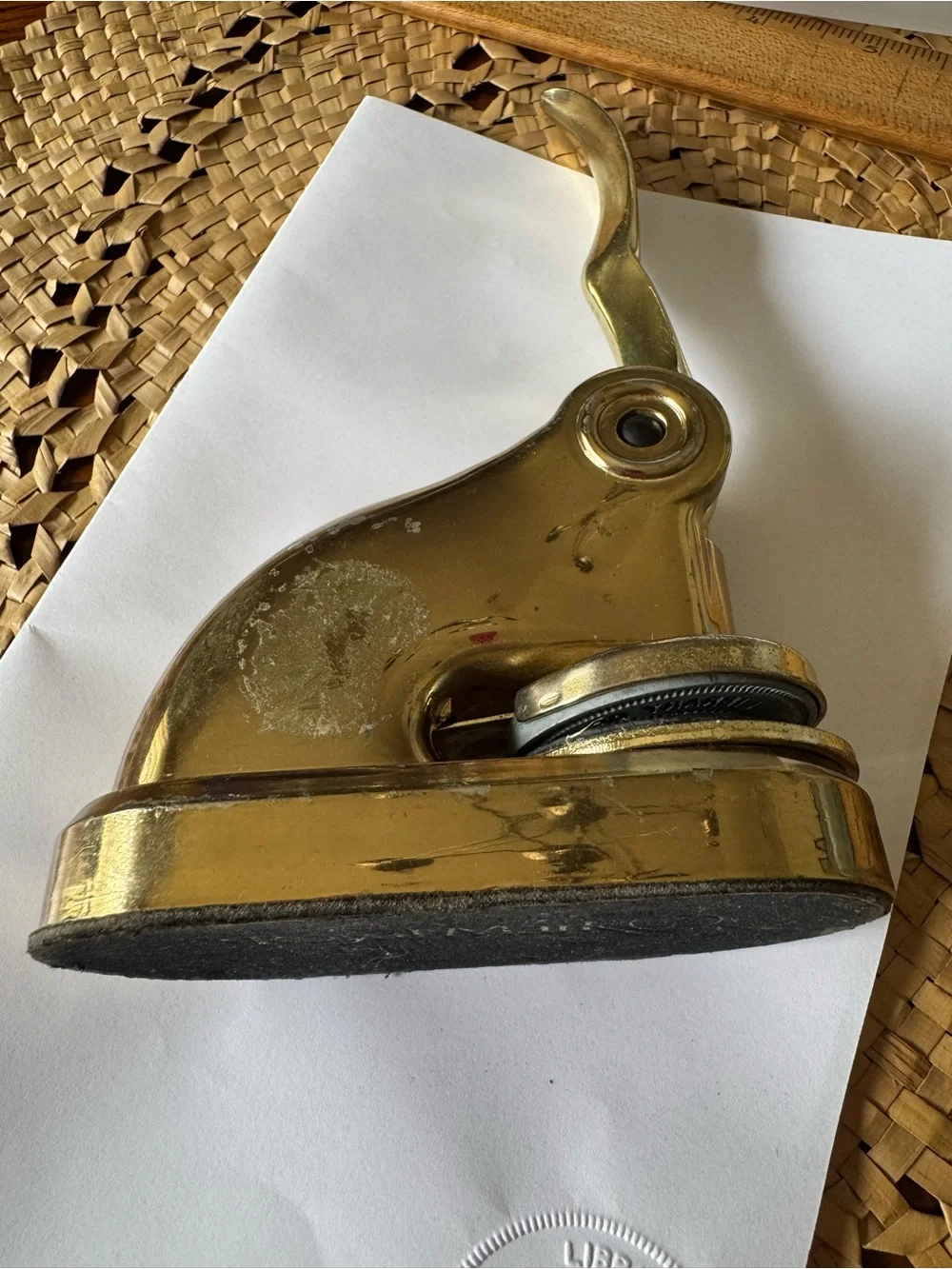 Vintage Solid Brass Desk Embosser Heavy Monogram Paper Press Seal Royal Mark RLM